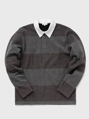 Norse Projects Ruben Brushed Jersey Gray Knit Rugby Polo White Collar